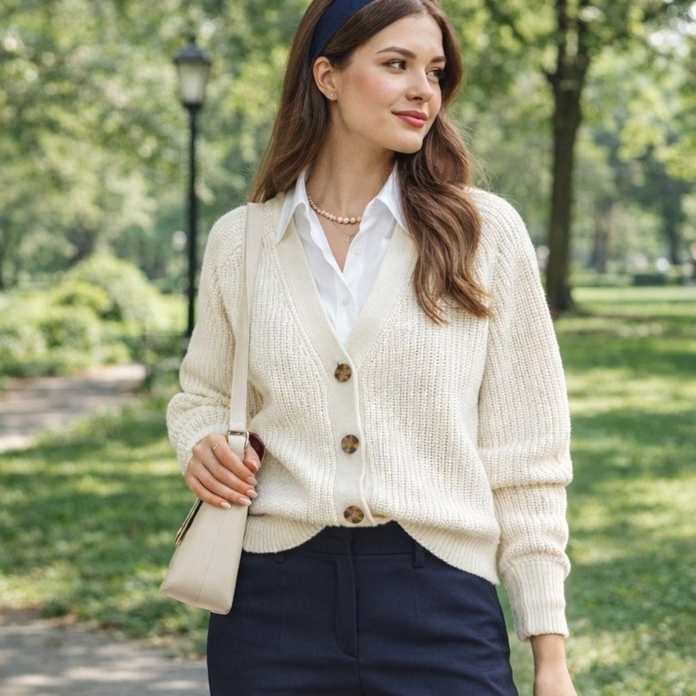 Tommy Bahama Cabana Solstice Cardigan Coconut Cream Ribbed Knit Women's Size XL‎